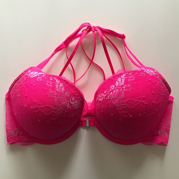 La Senza Hot Pink Lace Strappy Push Up Bra 38C - Picture 1 of 5